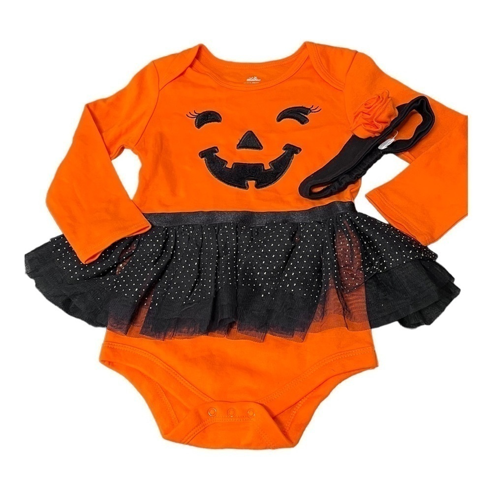 Halloween pumpkin tutu long sleeve onesie/rosette head band size 24 months.